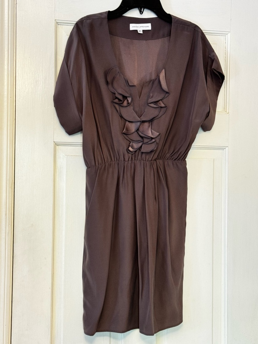 Amanda Uprichard Mushroom Short-Sleeve Ruffle-Front Mini Dress